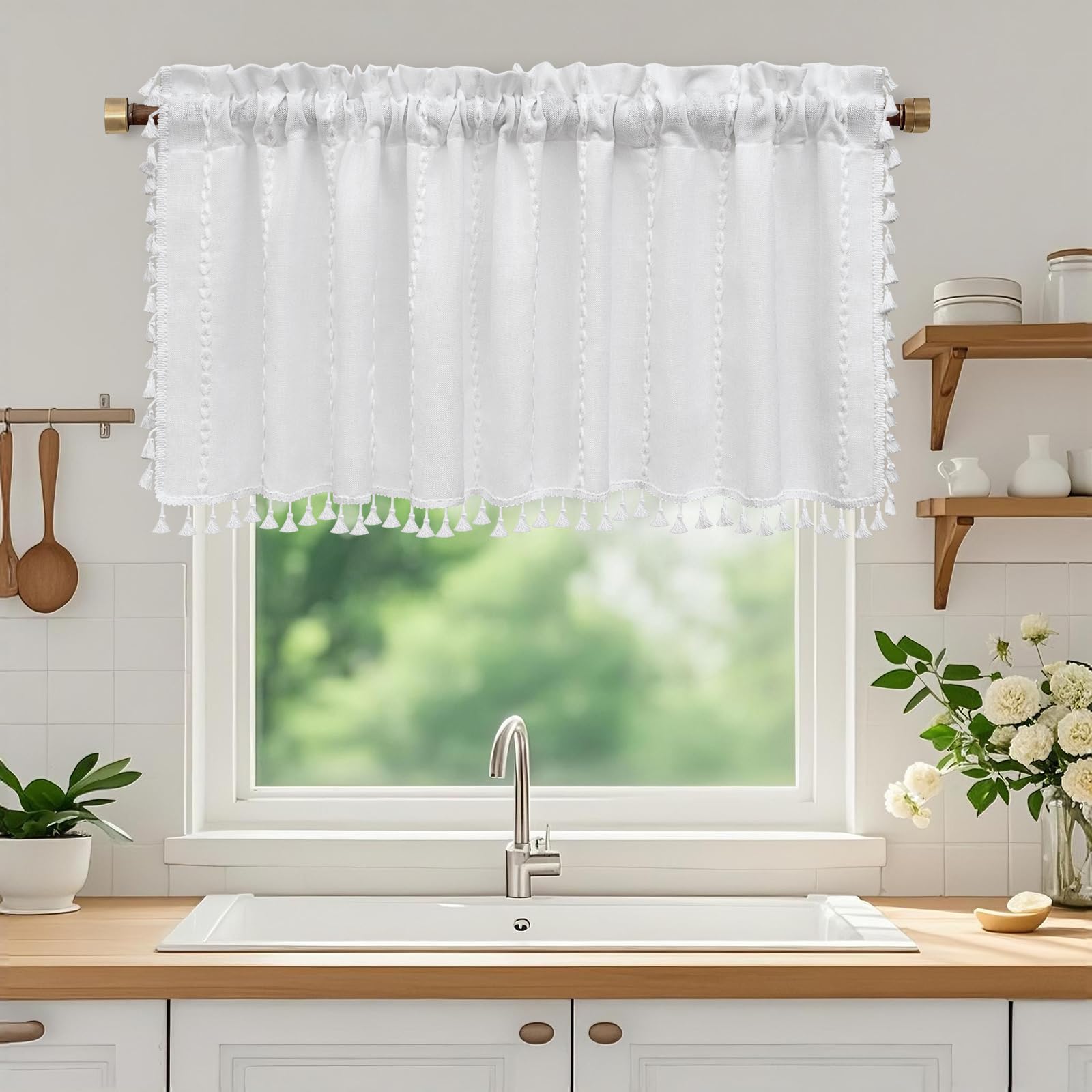 Boho Chic Shower Curtain Heavyweight with Tassels, Grey Linen Textured Soft Fabric Farmhouse Shower Curtain Water Repellent, 72 x 72 Inch Elegant Gray Striped Bathroom Curtain Wrinkle-Resistant