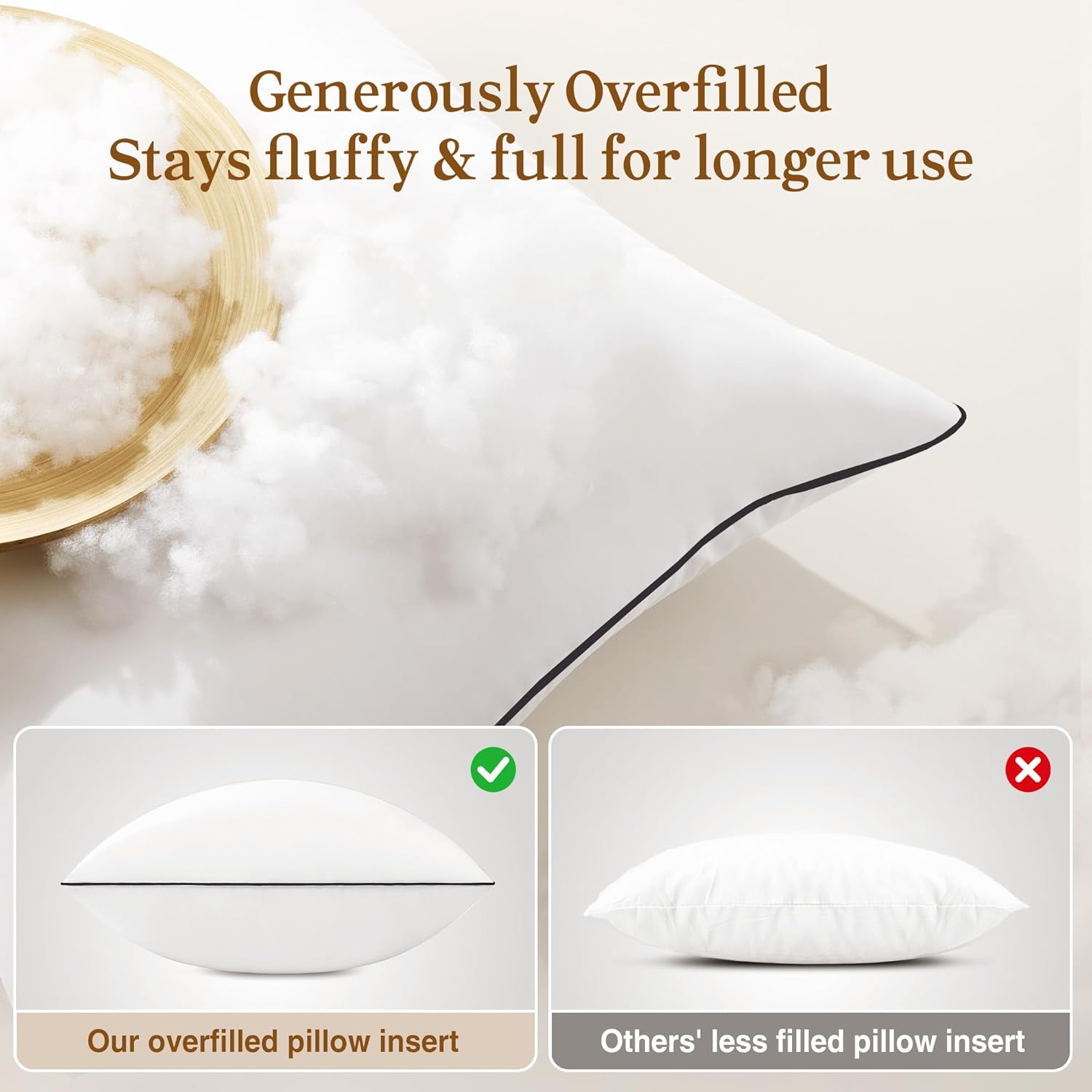 puredown® 18x18 Pillow Inserts Set of 2, Fluffy Overfilled Down Alternative Decorative Pillows, Soft Plush Throw Pillows for Couch, Sofa, Bed and Home Decor