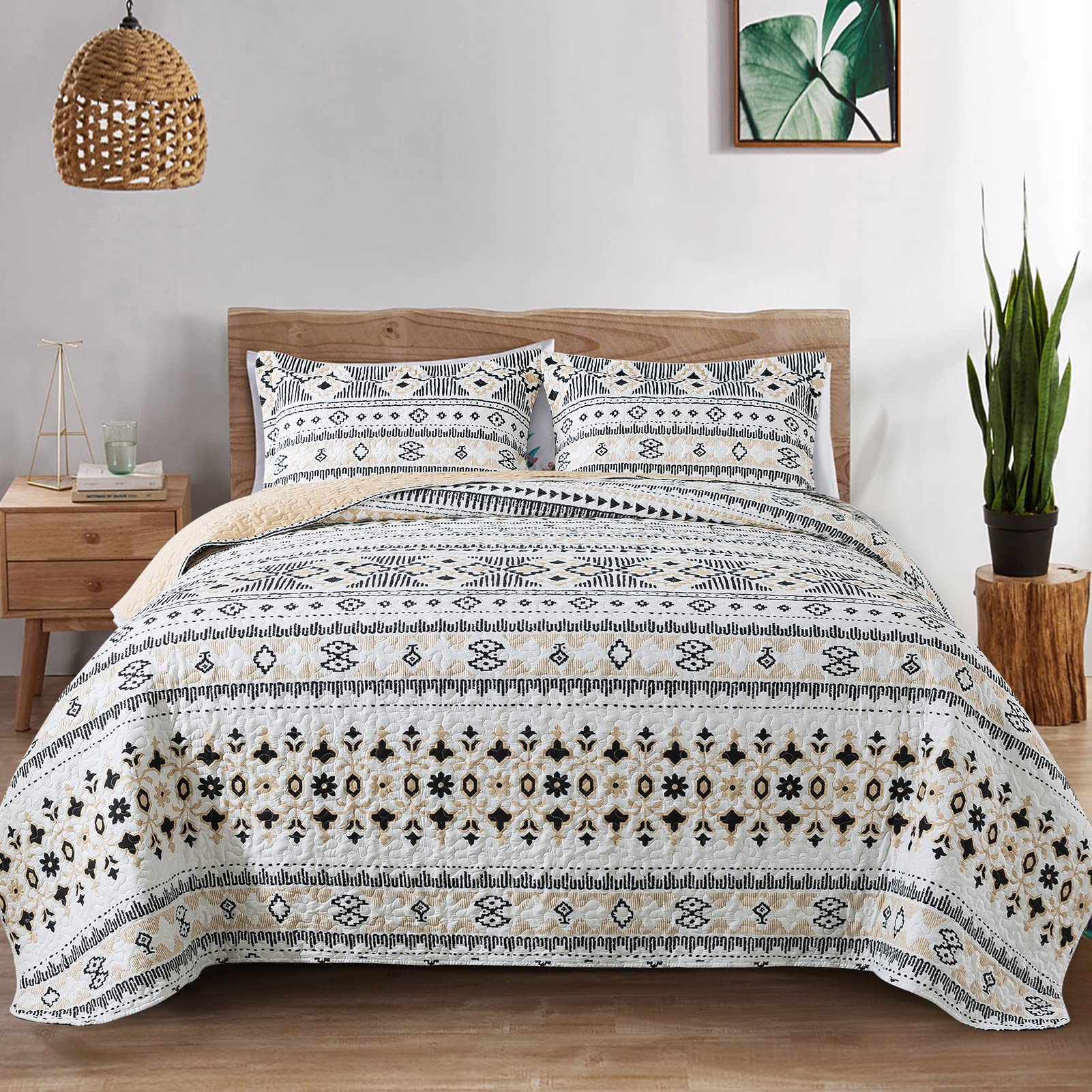 BEDIFANY Cotton King Size Quilt Sets, Lightweight King Quilt Bedding Set (98 x 106 inch) Garden Style Floral Bedspread King Size Coverlet Set for Bed Decorations - All Seasons, 3 Pieces