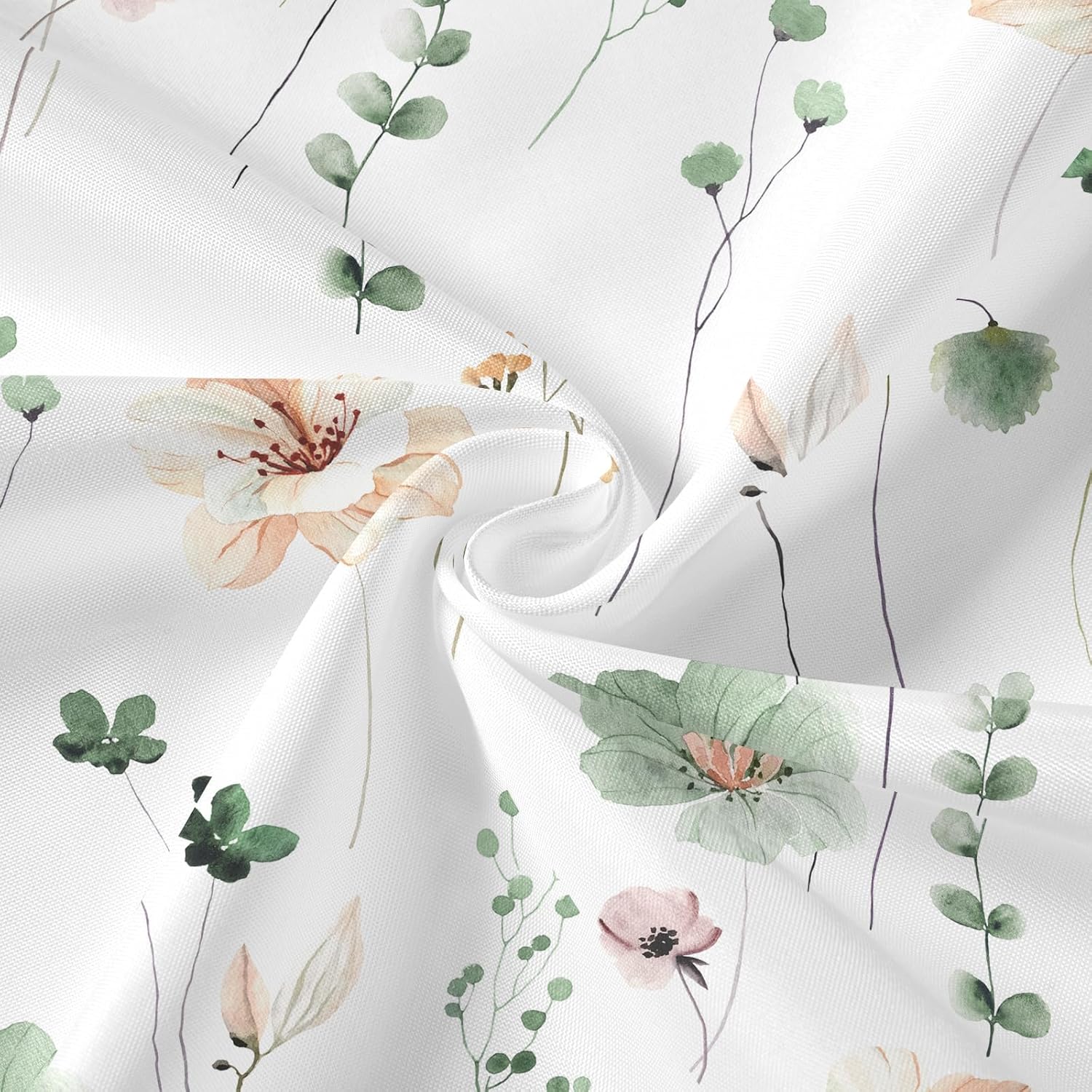 Gibelle 3 in 1 Shower Curtain Set, Sage Green Watercolor Floral Bath Curtain and PEVA Liner Set with 12 Double Sided Steel Hooks, Waterproof Fabric Bathroom Curtain 72x72