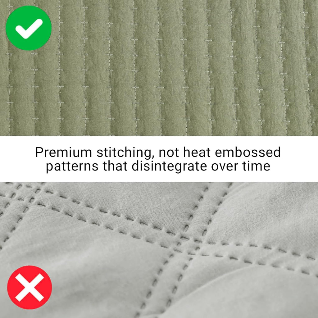 WRENSONGE Queen Quilt-3 Pieces Lightweight Bedspreads Olive Green Queen Size Quilt Bedding Set for All Seasons, Soft Summer Coverlet with 2 Pillow Shams Suitable for Bed & Couch