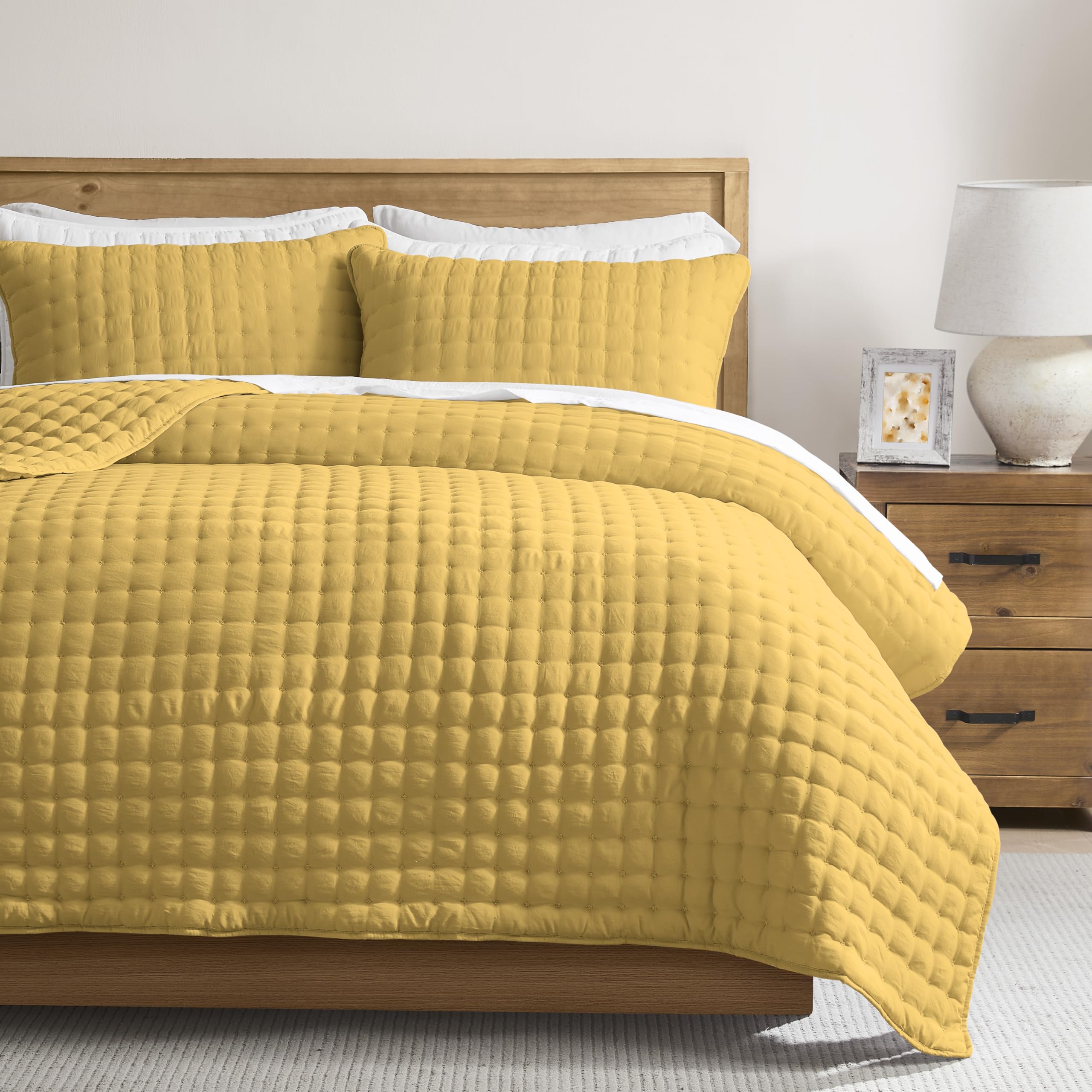 WDCOZY Beige King Size Quilt Bedding Sets with Pillow Shams, Tan Cream Lightweight Bedspread Coverlet, Quilted Blanket Thin Comforter Bed Cover, All Season Summer Spring, 3 Pieces, 104x90 inches