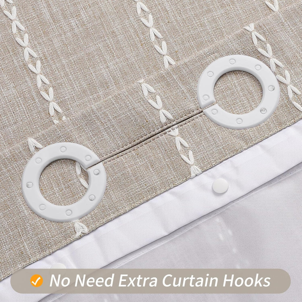 MitoVilla No Hooks Required Boho Farmhouse Shower Curtain with Snap-in Liner, Taupe Cotton Linen Fabric Shower Curtains with Tassels for Rustic Neutral Bathroom Decor,72 x 74
