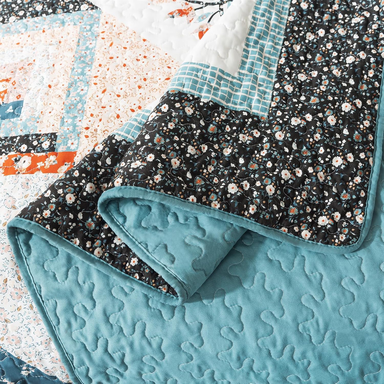 BEDIFANY Cotton King Size Quilt Sets, Lightweight King Quilt Bedding Set (98 x 106 inch) Garden Style Floral Bedspread King Size Coverlet Set for Bed Decorations - All Seasons, 3 Pieces