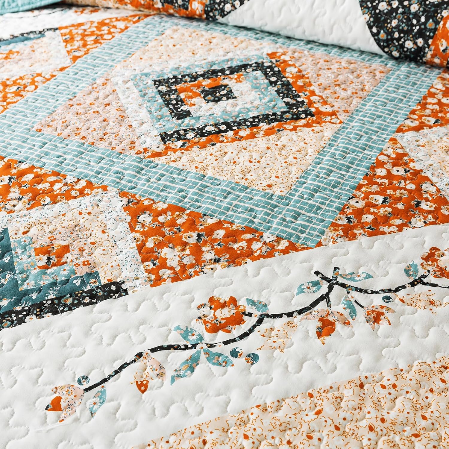 BEDIFANY Cotton King Size Quilt Sets, Lightweight King Quilt Bedding Set (98 x 106 inch) Garden Style Floral Bedspread King Size Coverlet Set for Bed Decorations - All Seasons, 3 Pieces