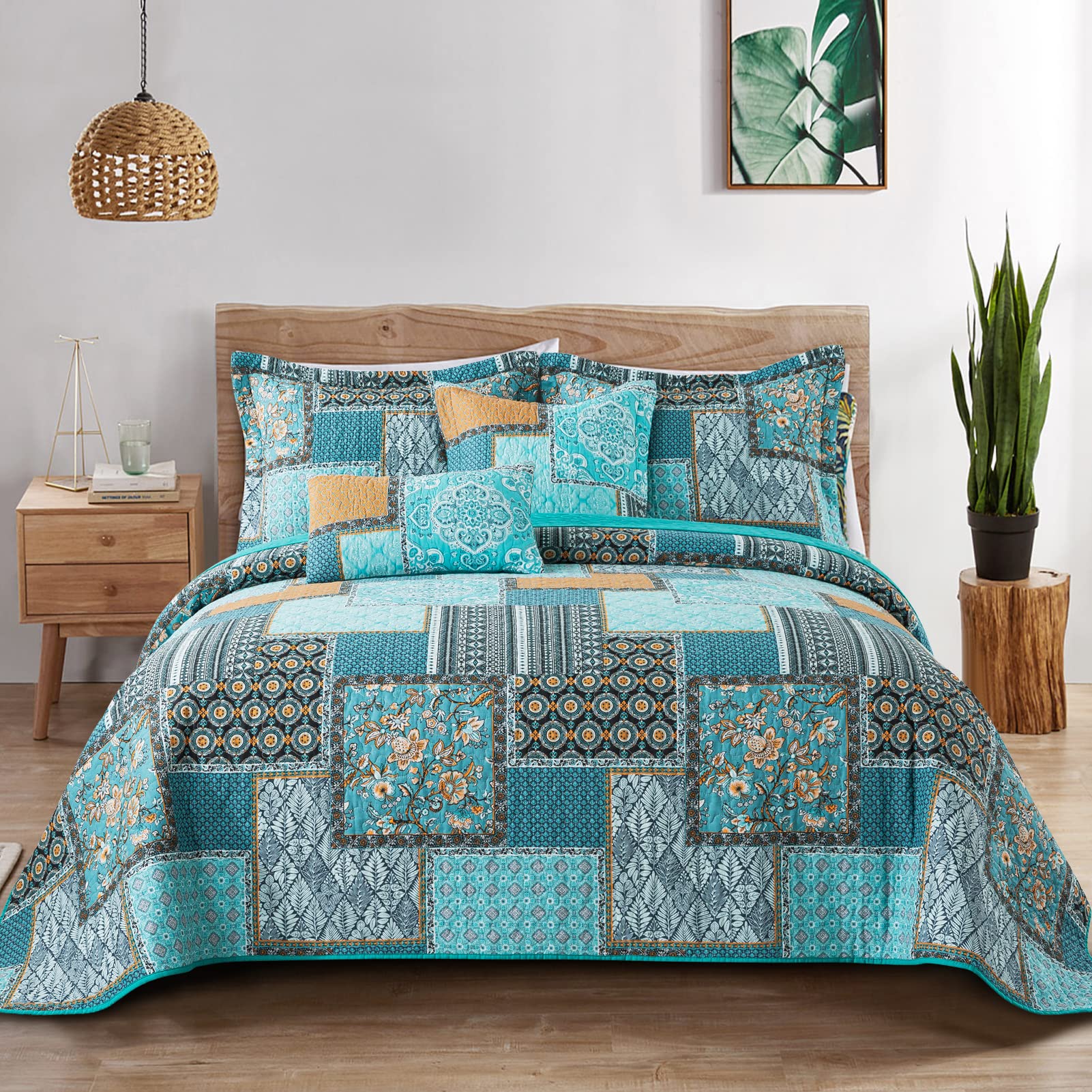 BEDIFANY Cotton King Size Quilt Sets, Lightweight King Quilt Bedding Set (98 x 106 inch) Garden Style Floral Bedspread King Size Coverlet Set for Bed Decorations - All Seasons, 3 Pieces